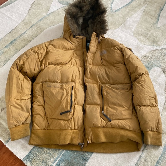 The North Face 550 Hyvent Mens McMurdo Parka Down Filled Fur Trim Hood Tan Coat - Picture 2 of 9